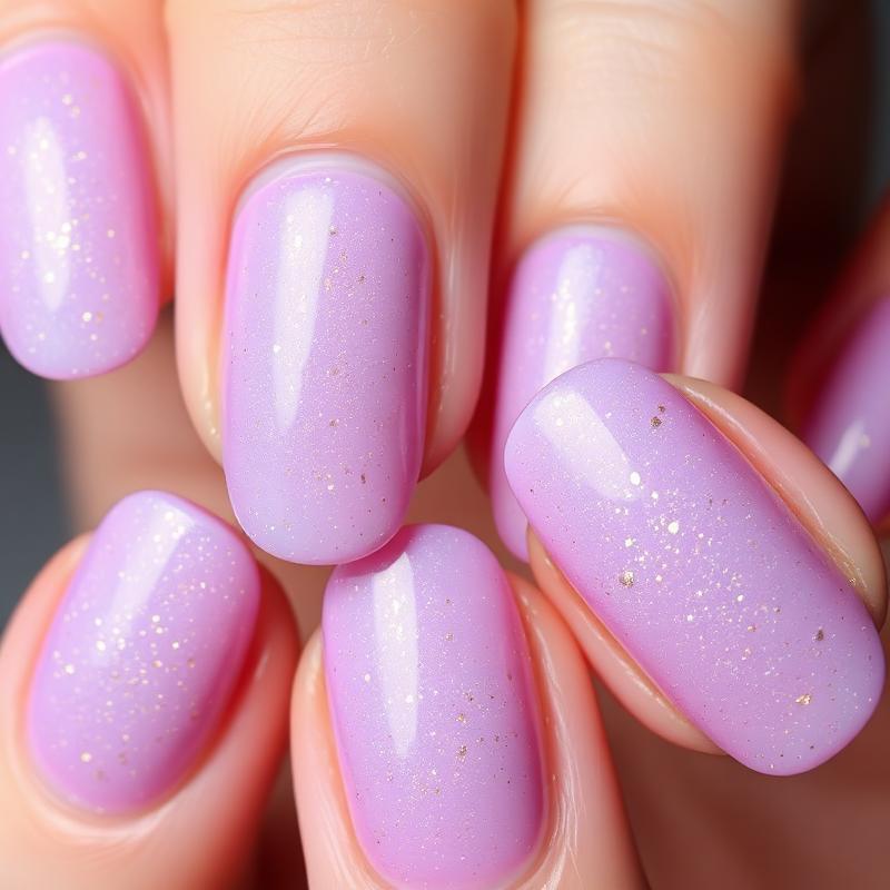 Lavendel Gel-Nägel mit Goldglitzer